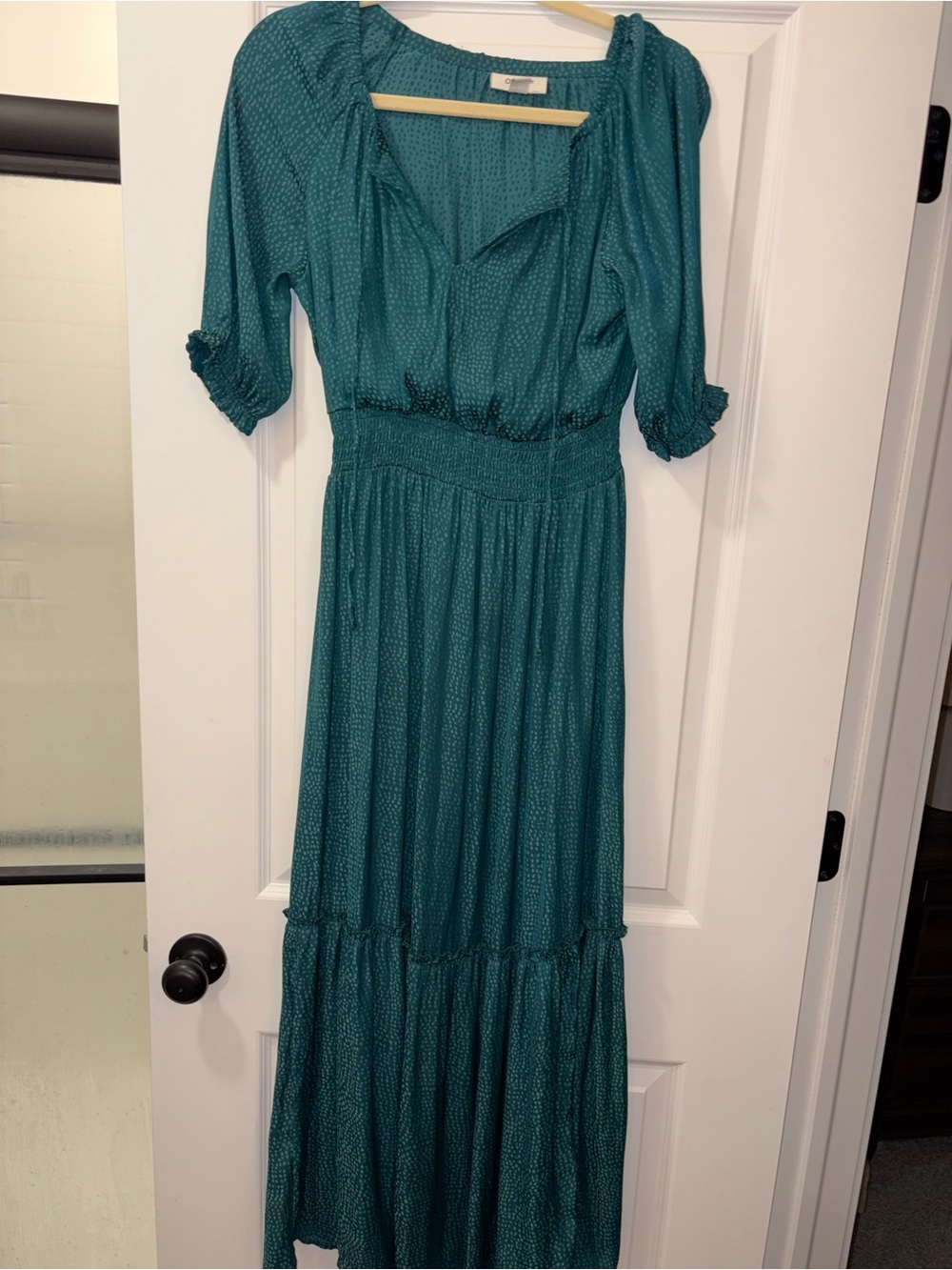 Smocked Waist Teal Maxi Dress with Ruffle Tier